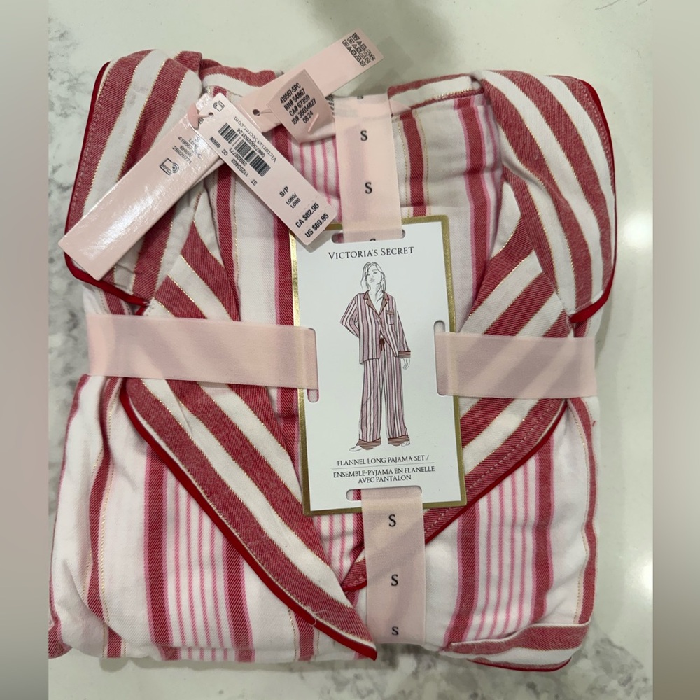 Victoria's Secret Red and White Striped Woman PJ Set - small long